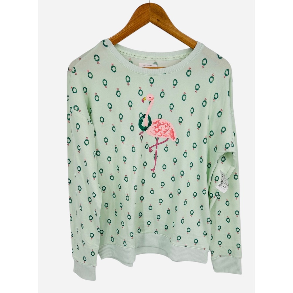 LC‎ Lauren Conrad Flamingo Wreath Pajama Sleep Shirt Top Mint Green Women's M